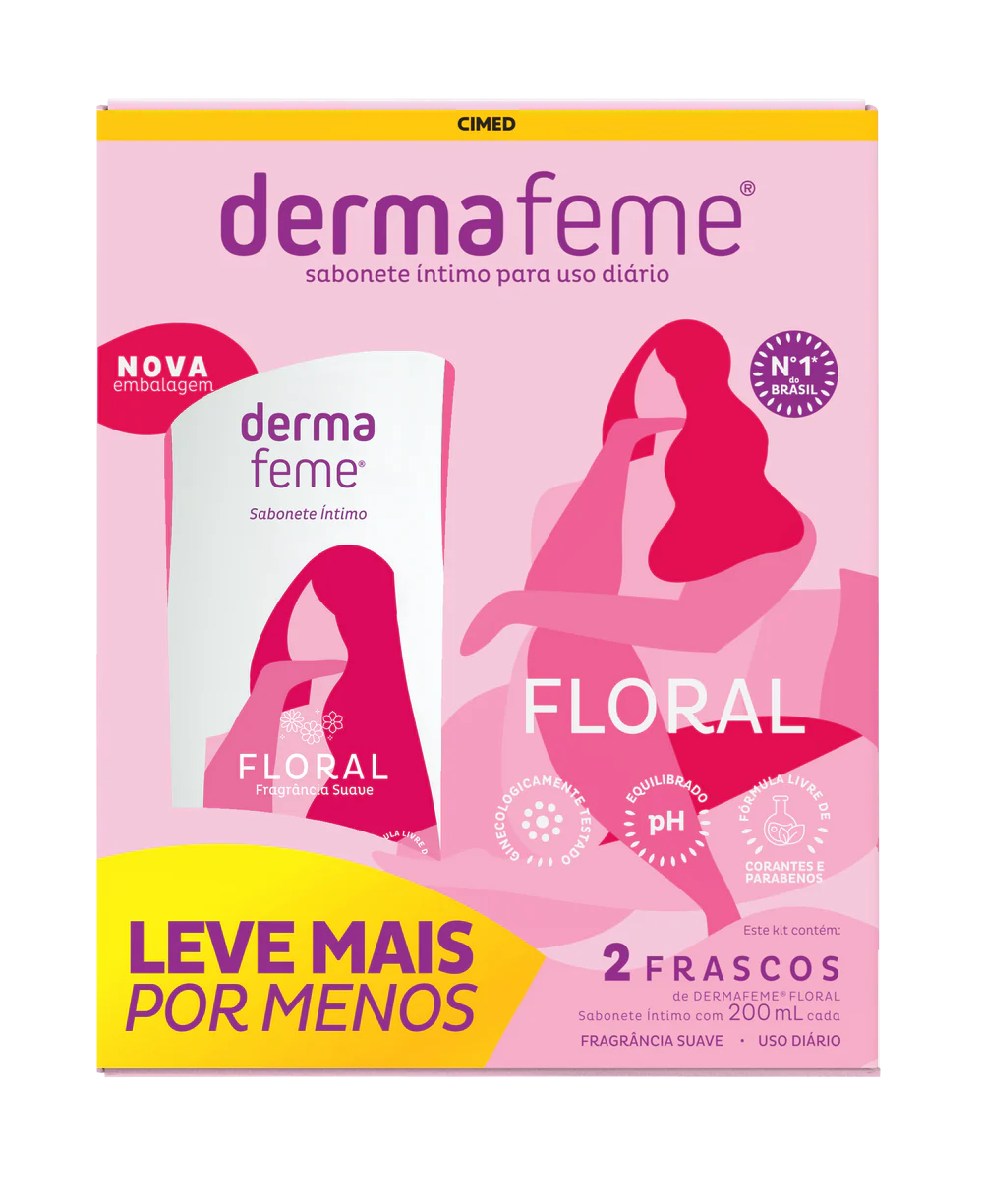 Imagem ilustrativa frente Kit Sabonete Líquido Íntimo Dermafeme Floral com 2 Unidades De 200ml