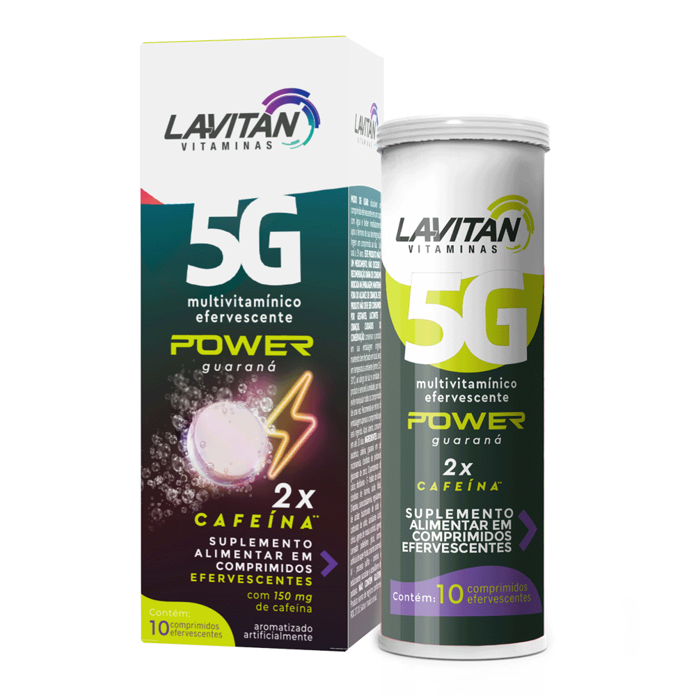Multivitamínico Efervescente Lavitan 5G POWER Sabor Guaraná Com Cafeína Com 10 Comprimidos