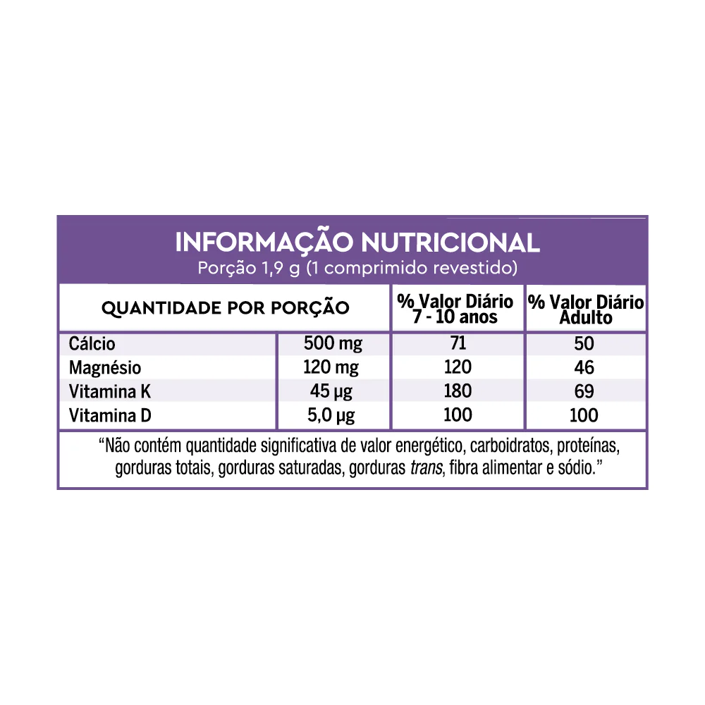 Imagem tabela nutricional Lavitan Cálcio MDK