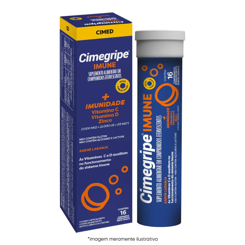 Imagem ilustrativa frente Cimegripe Imune com 16 comprimidos efervescentes