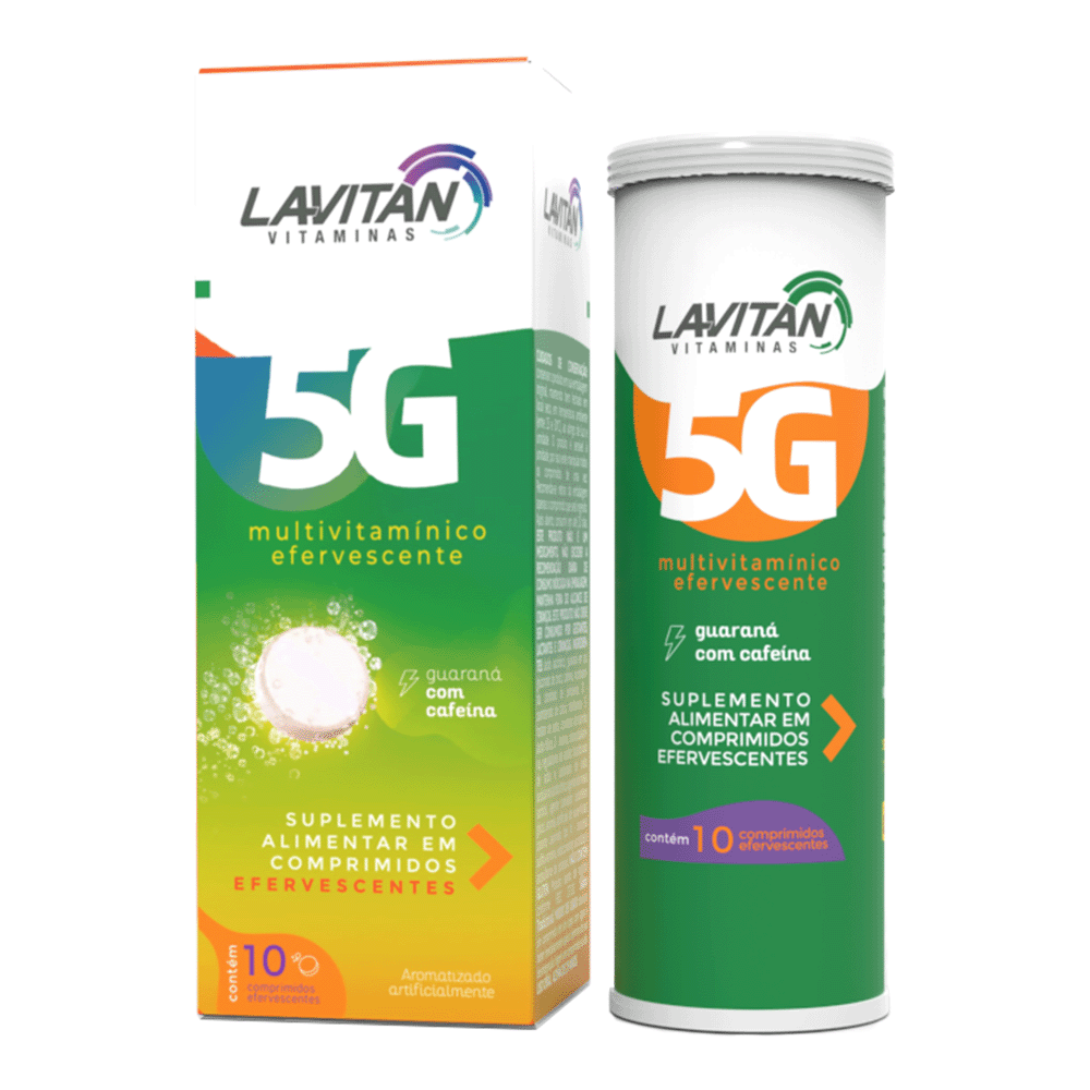 Multivitamínico Efervescente Lavitan 5G Sabor Guaraná Com Cafeína Com 10 Comprimidos