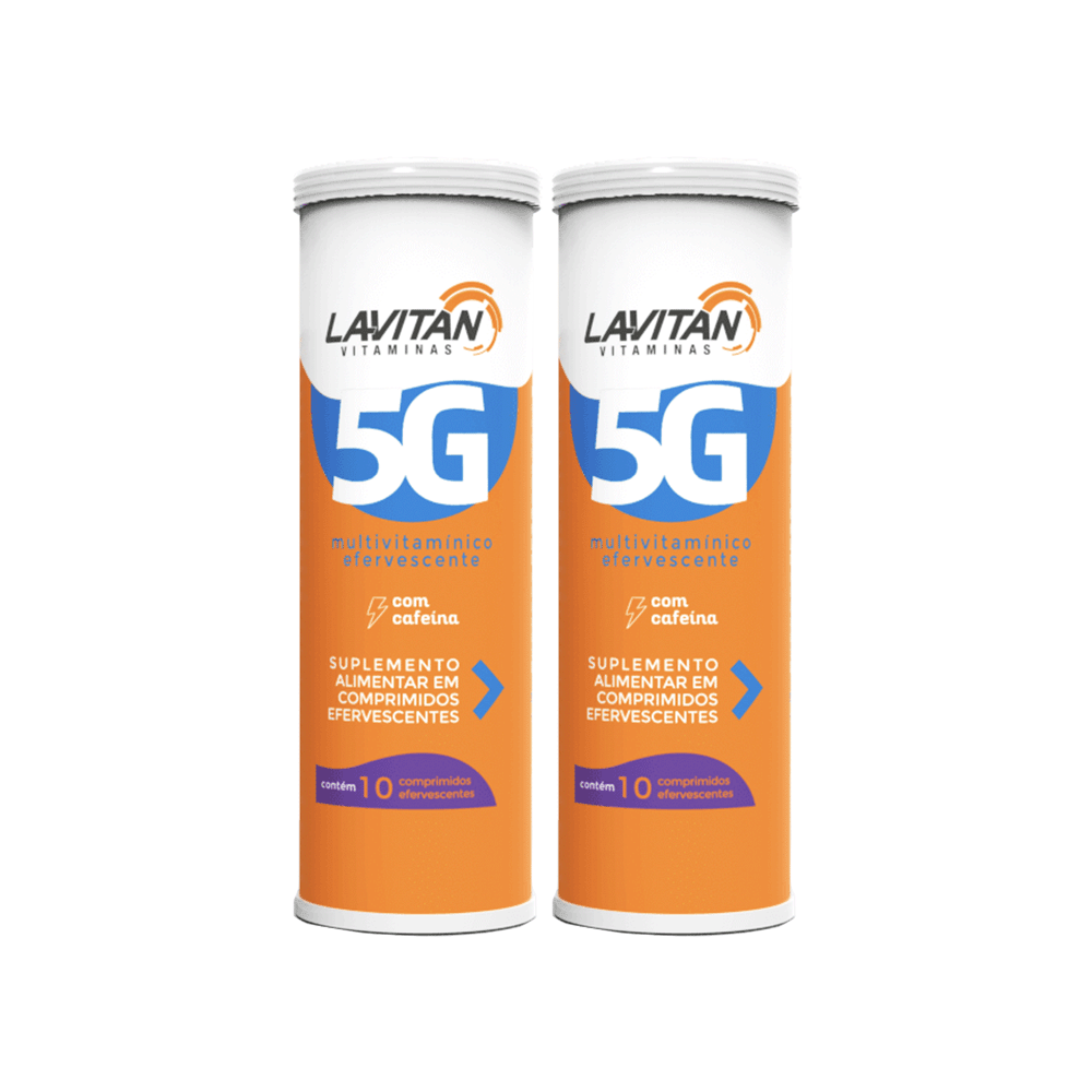 Multivitamínico Efervescente Lavitan 5G Sabor Laranja e Acerola Com Cafeína Com 10 Comprimidos