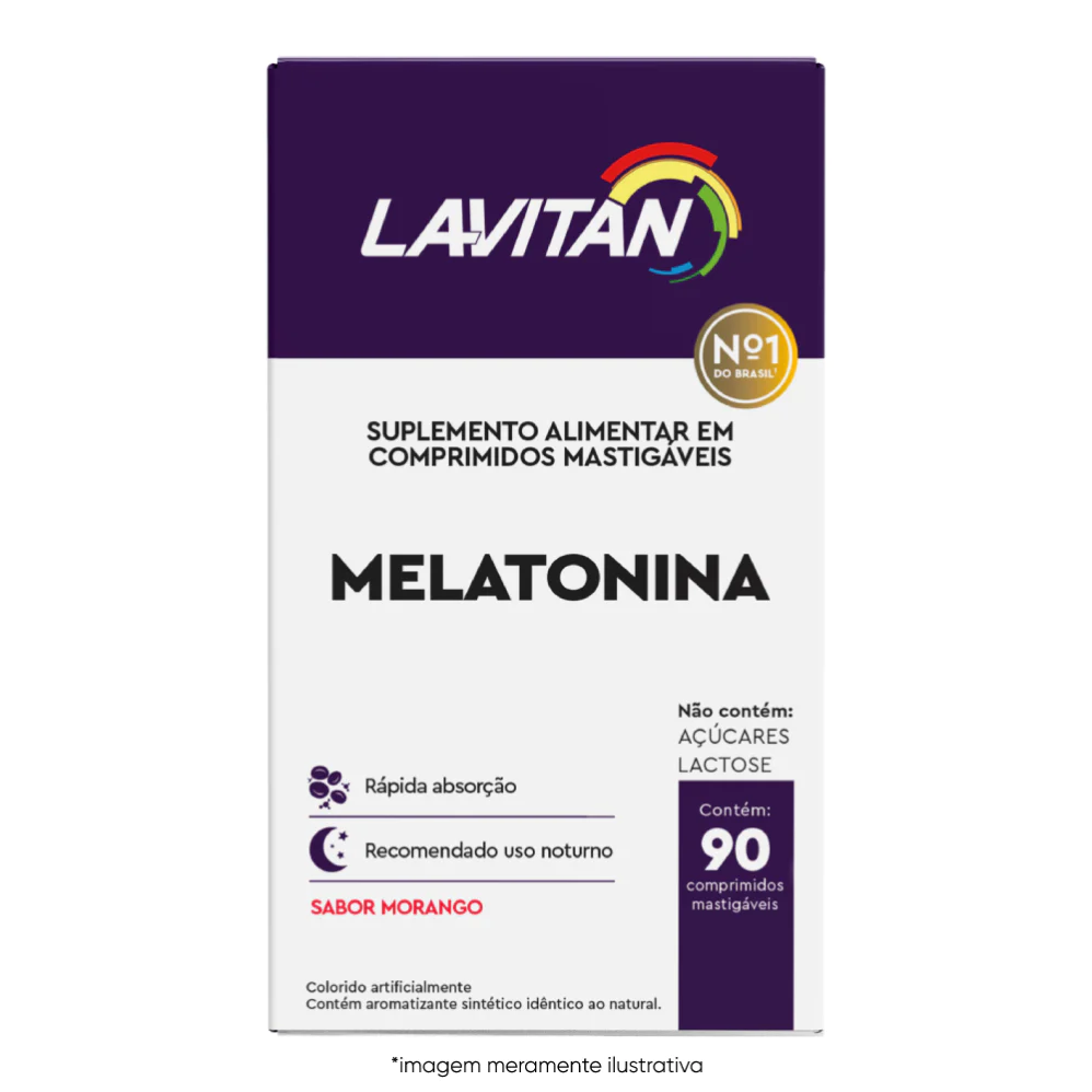 Imagem ilustrativa frente da Melatonina Lavitan com 90 comprimidos. 