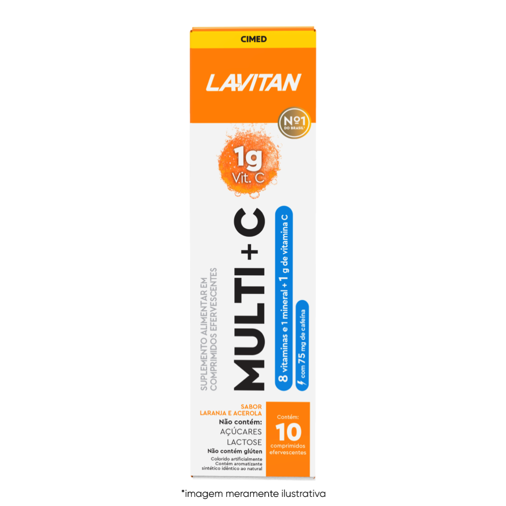 Lavitan Multi + C Laranja com Acerola Com Cafeína em 10 Comprimidos Efervescentes