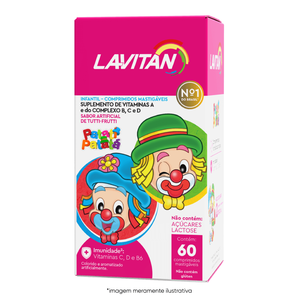 Lavitan Infantil Patati Patatá Sabor Tutti Frutti com 60 Comprimidos Mastigáveis