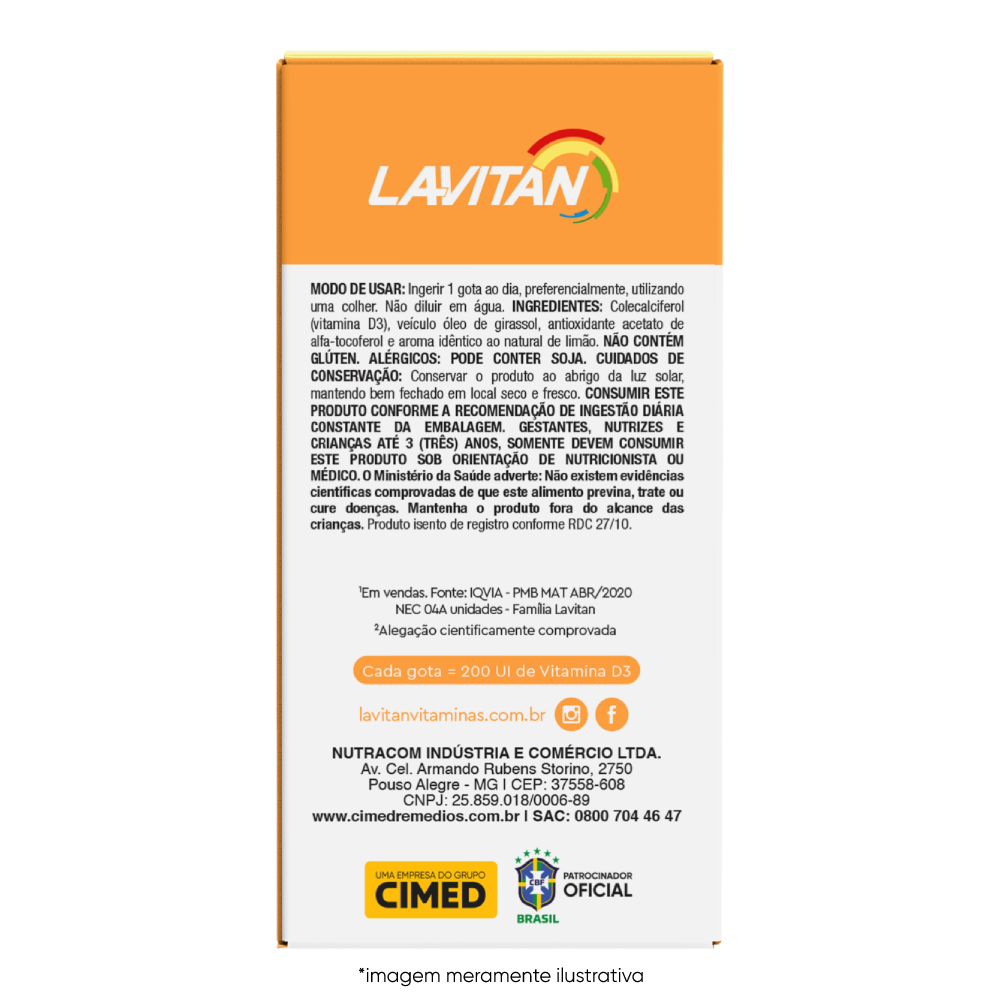 Imagem ilustrativa da parte de trás da embalagem de Lavitan Patati Patata Vitamina D. 