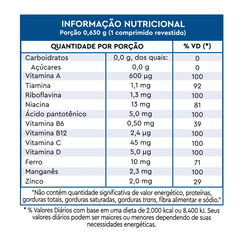 Imagem tabela nutricional Lavitan AZ Original 90 Comprimidos